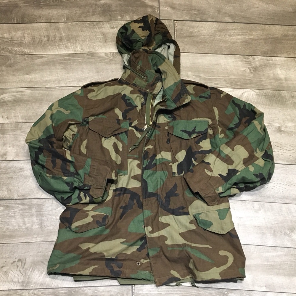 Vtg 1980s US Army Camo Parka Cold Weather Jacket Golden MFG Co Field M65 Medium